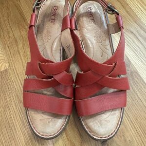 Born Red Leather Strappy Slingback Sandals